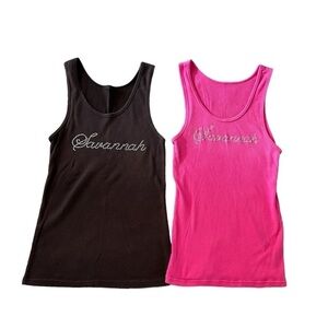 Women’s Pair of Tank Tops Personalized with the name Savannah in Silver Beading